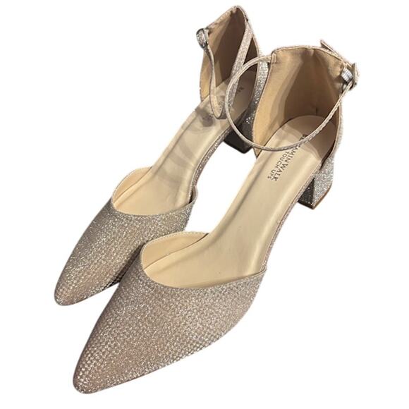 NIB Benjamin Walk Tegan Champagne Shimmer Low Block Heel Closed Toe Pumps 11 - Picture 11 of 12